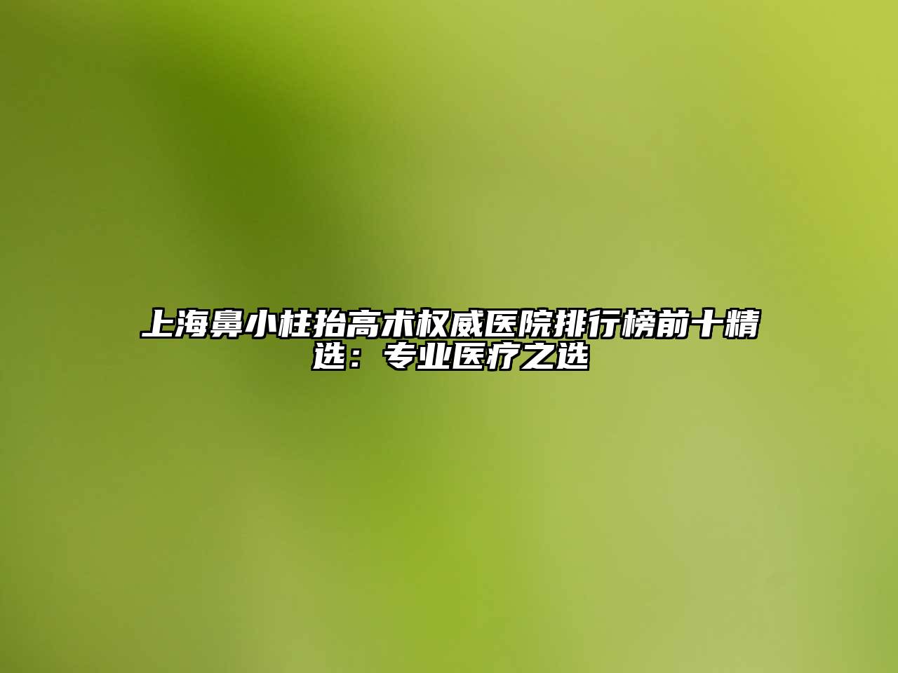 上海鼻小柱抬高术权威医院排行榜前十精选：专业医疗之选
